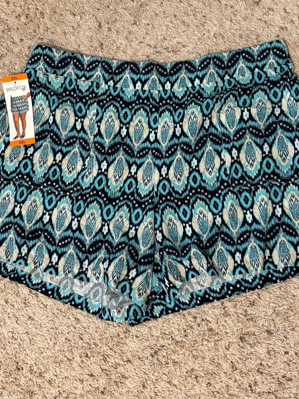 NWT Wildfox Womens Relaxed Fit PullOn Shorts Blue Multicolor Pockets, XXL Rayon